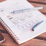 Image of website wire frame on notebook.