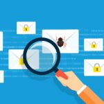 Image of email envelopes being reviewed with a magnifying glass