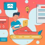 Ilustración de un joven utilizando su ordenador portátil para realizar una búsqueda.