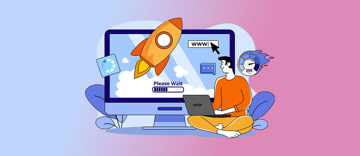 Ilustración de una persona optimizando su sitio web para acelerar su carga.