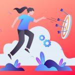 Imagen ilustrada de una joven lanzando flechas a un objetivo.