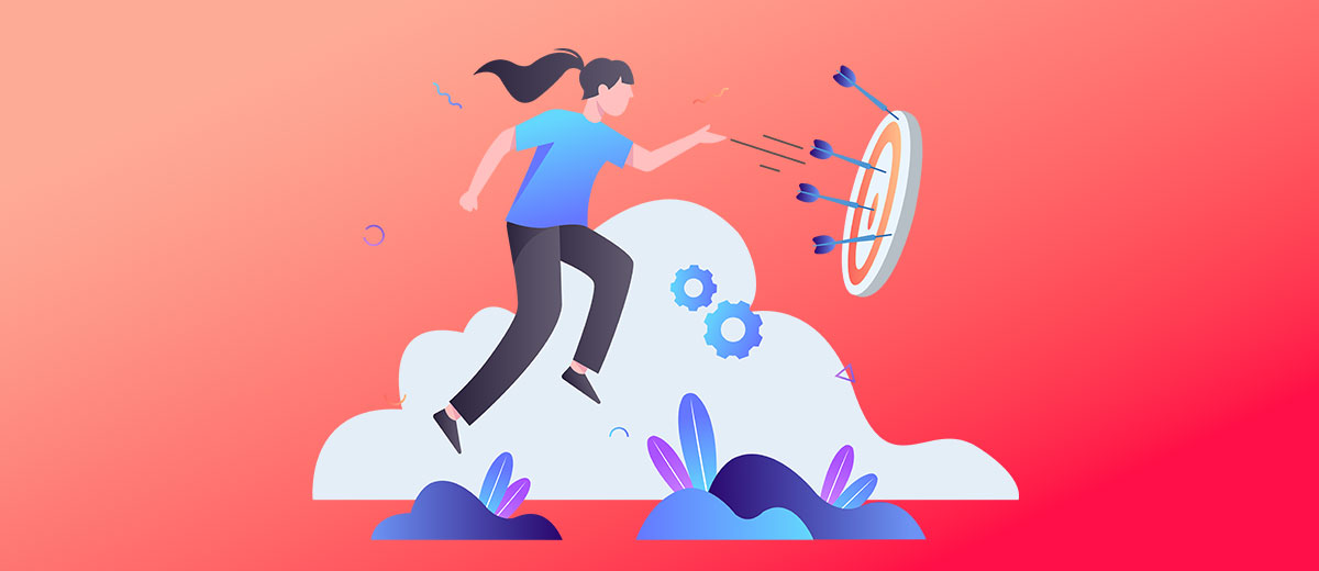 Imagen ilustrada de una joven lanzando flechas a un objetivo.