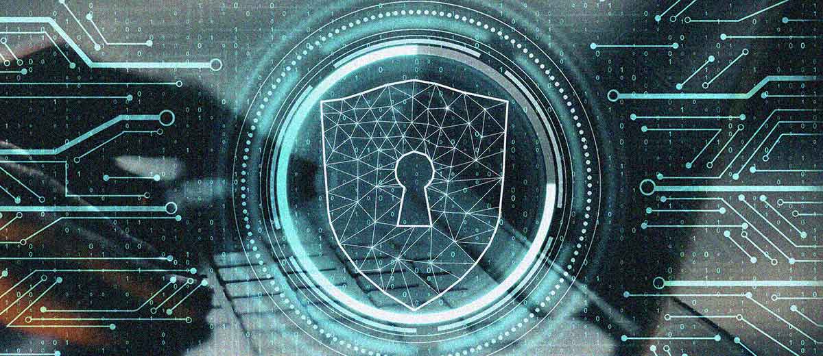 Ilustración de un campo de escudo digital.